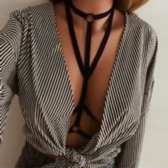 Other - Black Strappy Hollow Cage Harness Bralette